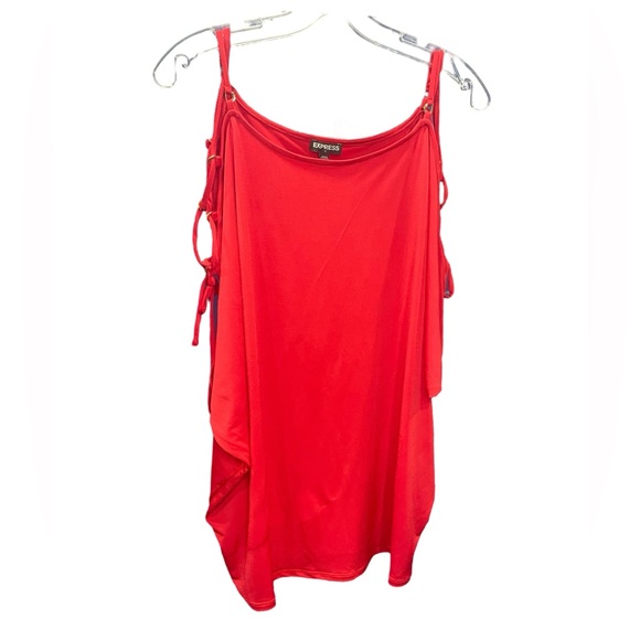 Express Tops - Express Cherry Red Lace up across shoulder short‎ sleeve